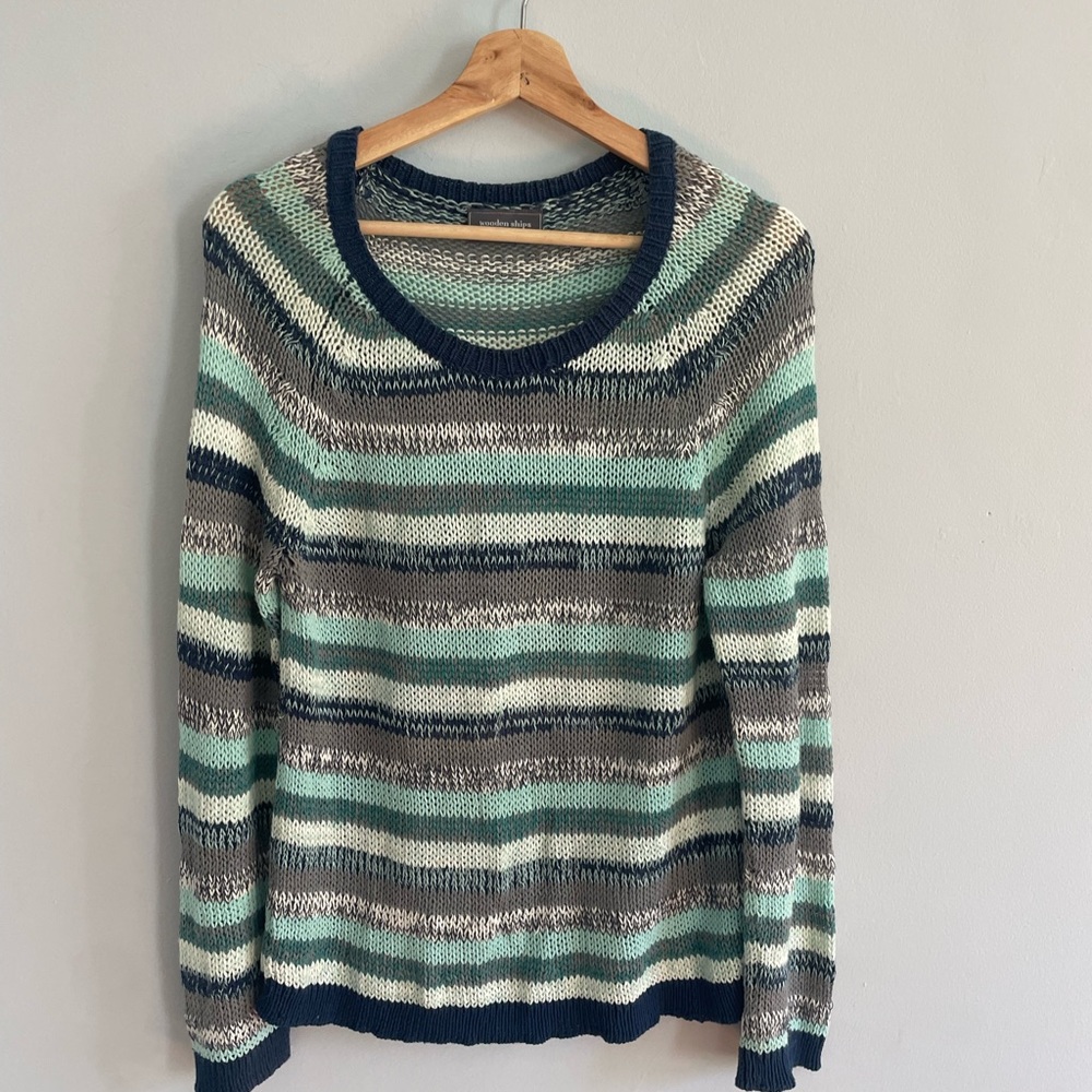 Wooden Ships Stripe Crew Neck Pullover Sweater M/L